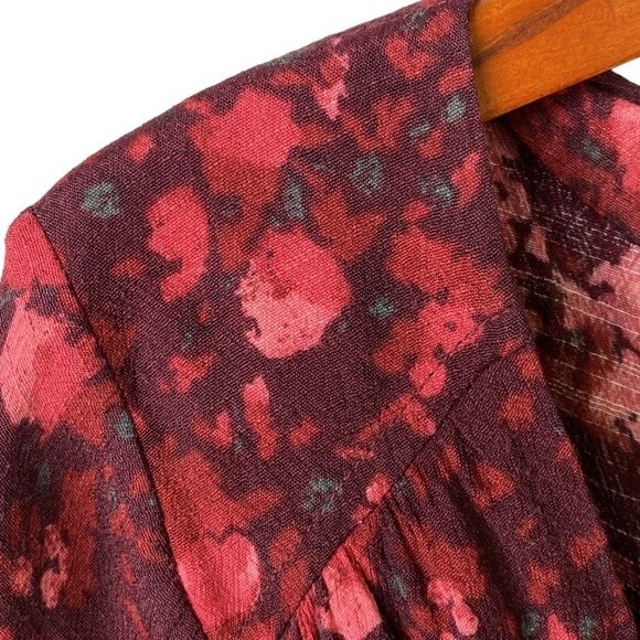 Free People All the Right Ruffles Romper in Berry Floral Wrap 3/4 Sleeve - Picture 4 of 16